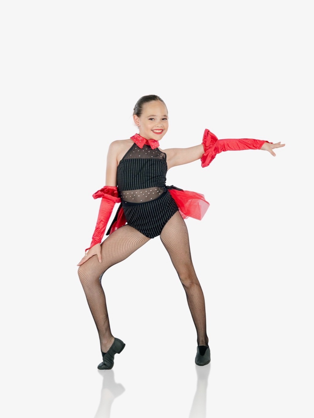 Black Pinstripe Dance Costume with Red Accents